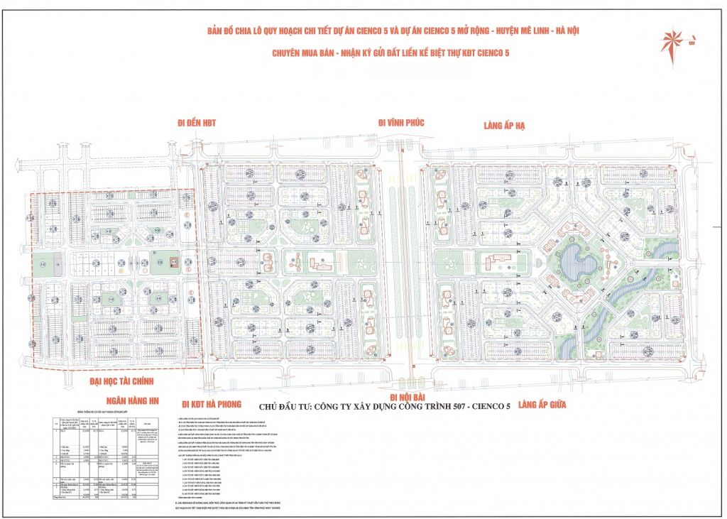 Mặt bằng phân lô dự án Cienco 5 Mê Linh Hà Nội